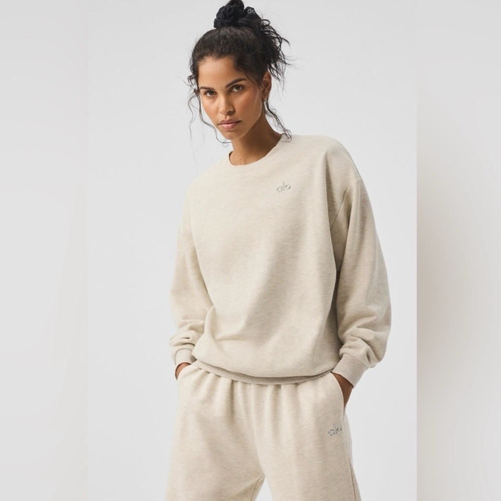 ALO Yoga Accolade Pullover Sweatshirt Crew Neck Oatmeal Heather XS